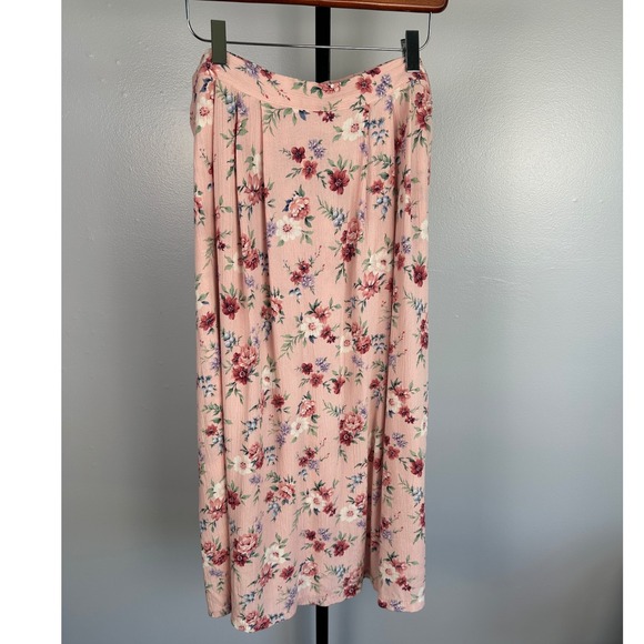 Jaclyn Smith Dresses & Skirts - Vintage Jaclyn Smith Pink Floral Rayon Skirt Women's L Cottagecore Midi 90s